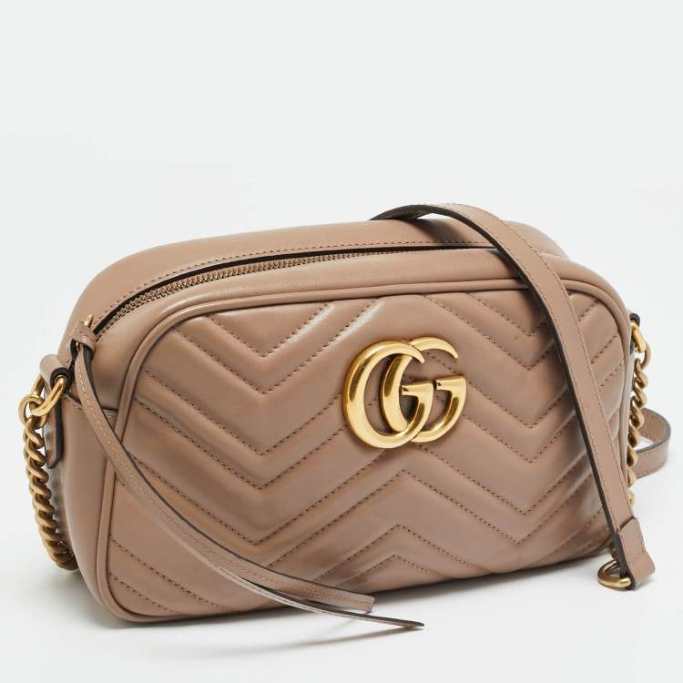 Pre Owned Gucci GG Marmont Small Dusty Pink Matelasse Leather Camera Bag