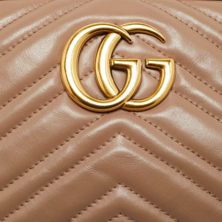 Pre Owned Gucci GG Marmont Small Dusty Pink Matelasse Leather Camera Bag