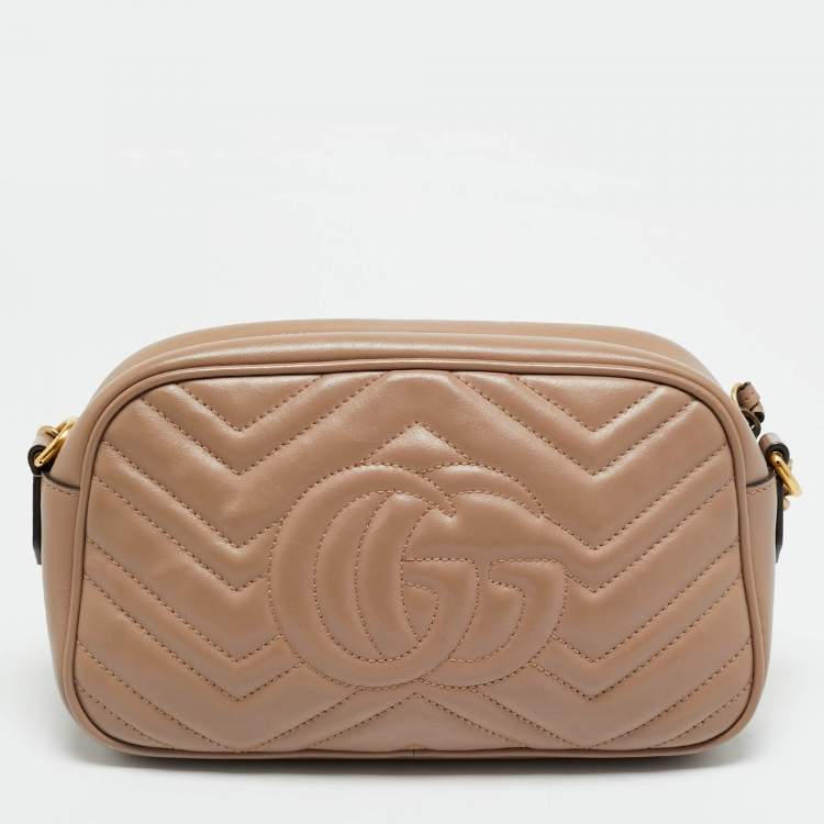 Pre Owned Gucci GG Marmont Small Dusty Pink Matelasse Leather Camera Bag