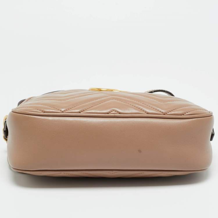 Pre Owned Gucci GG Marmont Small Dusty Pink Matelasse Leather Camera Bag