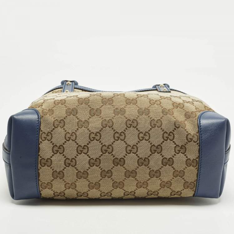 Pre Owned Gucci Craft Small Blue/Beige GG Canvas and Leather Tote