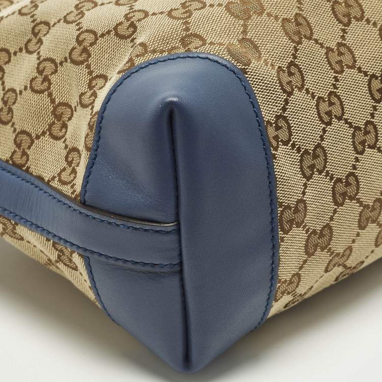 Pre Owned Gucci Craft Small Blue/Beige GG Canvas and Leather Tote