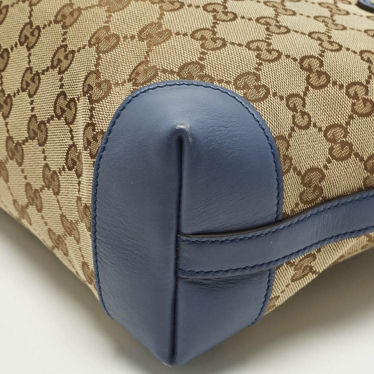 Pre Owned Gucci Craft Small Blue/Beige GG Canvas and Leather Tote