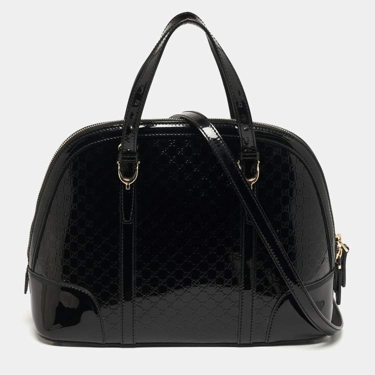 Pre Owned Gucci Nice Black Microguccissima Patent Leather Dome Satchel