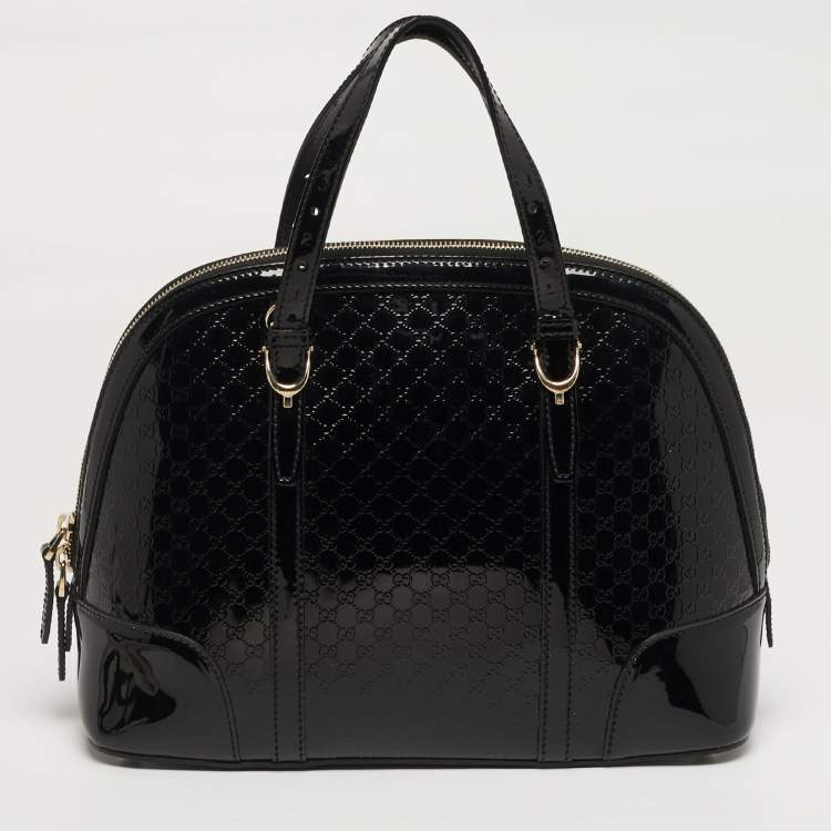 Pre Owned Gucci Nice Black Microguccissima Patent Leather Dome Satchel