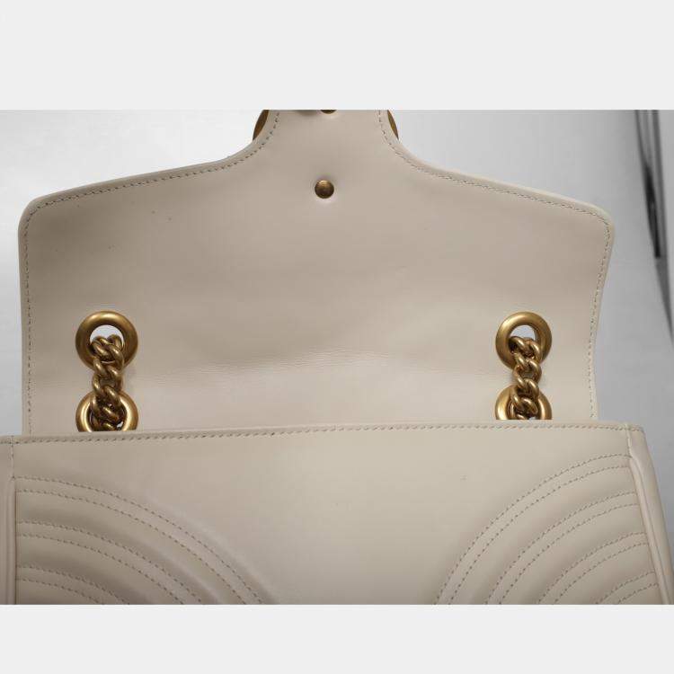 Pre Owned Gucci White Leather GG Marmont Medium Shoulder Bag