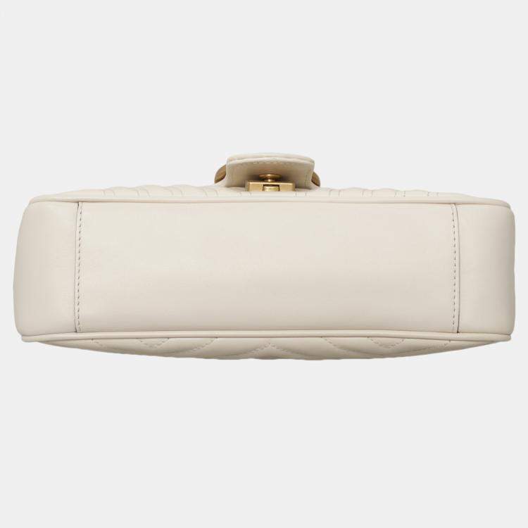 Pre Owned Gucci White Leather GG Marmont Medium Shoulder Bag