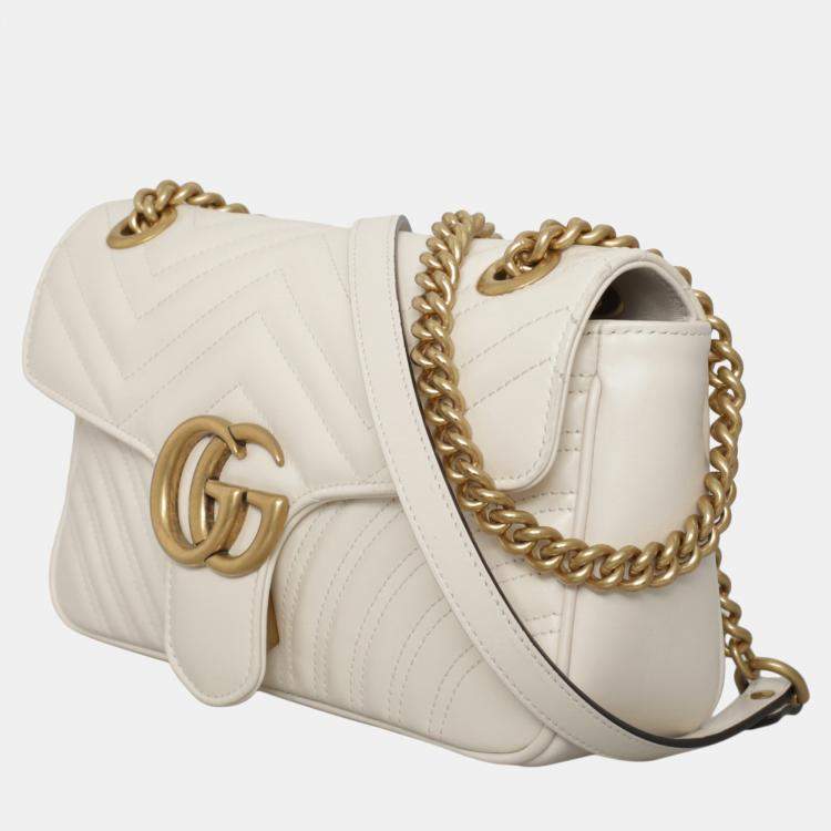 Pre Owned Gucci White Leather GG Marmont Medium Shoulder Bag