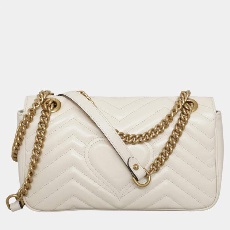 Pre Owned Gucci White Leather GG Marmont Medium Shoulder Bag