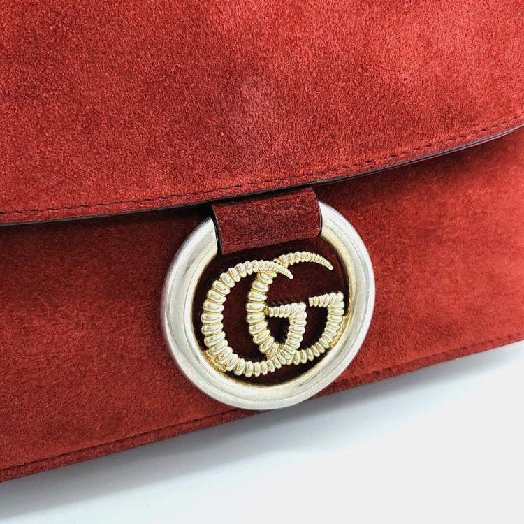 Pre Owned Gucci Red Suede Shoulder Bag