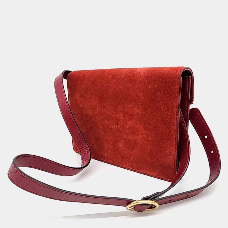 Pre Owned Gucci Red Suede Shoulder Bag