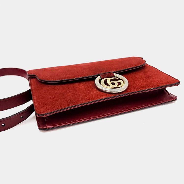 Pre Owned Gucci Red Suede Shoulder Bag