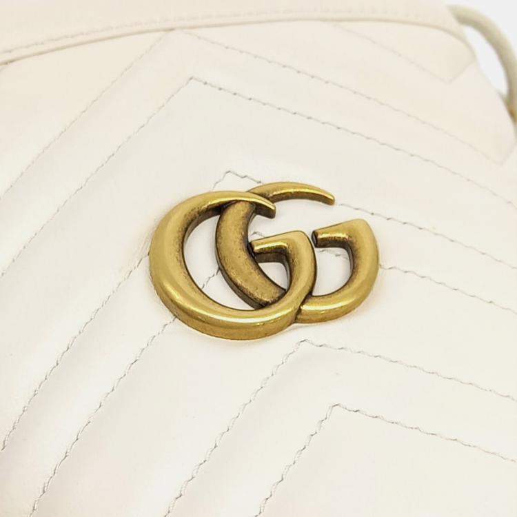 مملوكة مسبقًا Gucci Cream Leather GG Marmont Mini Bucket Bag