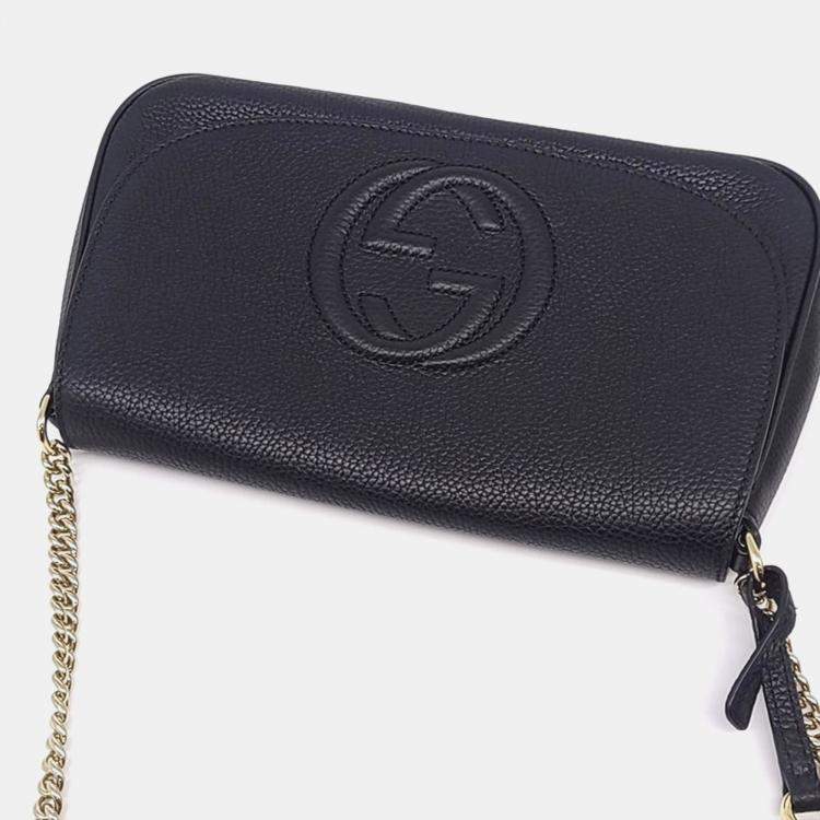 Pre Owned Gucci Black Leather Soho Chain Crossbody Bag