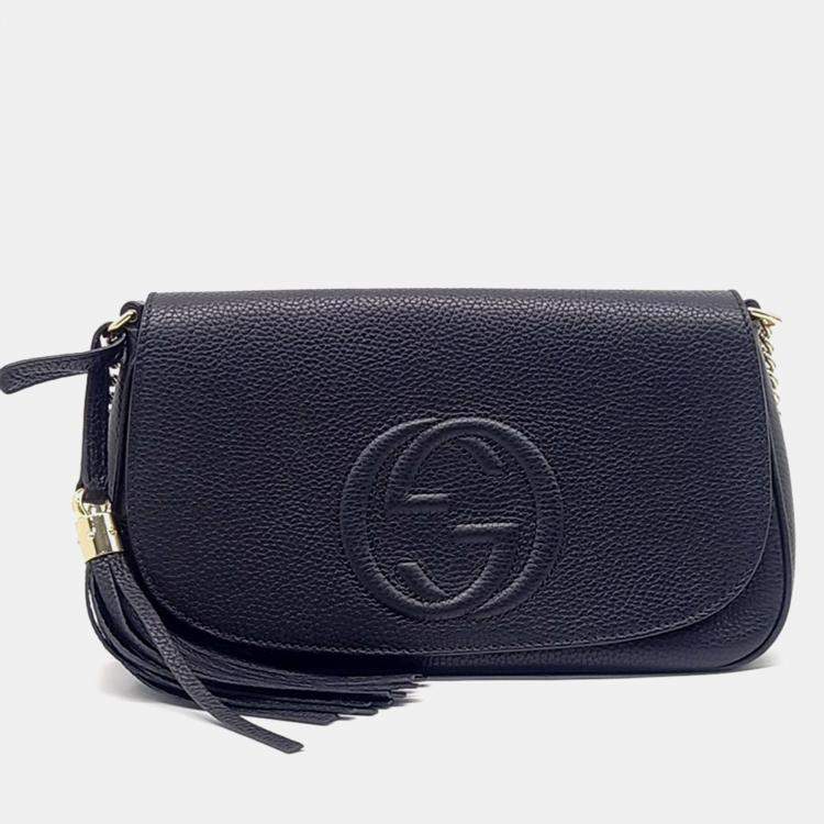 Pre Owned Gucci Black Leather Soho Chain Crossbody Bag