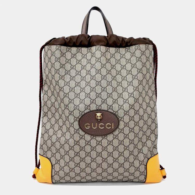 Pre Owned Gucci Beige Brown PVC Tote Backpack