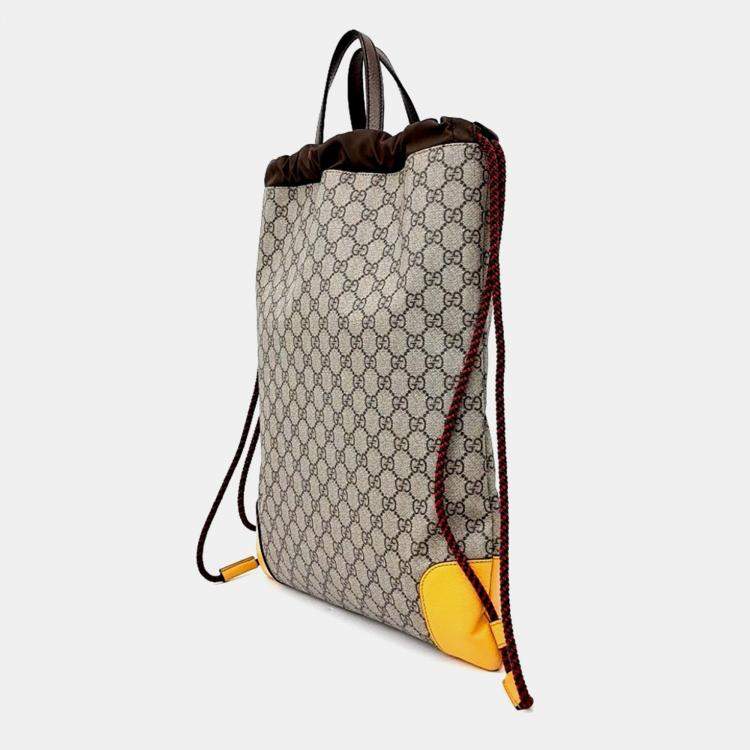 Pre Owned Gucci Beige Brown PVC Tote Backpack