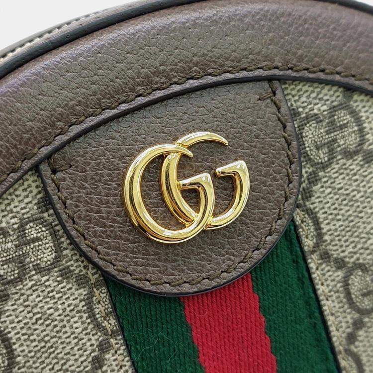 Pre Owned Gucci Beige Brown PVC Ophidia Mini GG Round Shoulder Bag