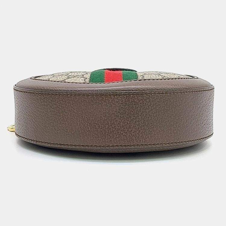 Pre Owned Gucci Beige Brown PVC Ophidia Mini GG Round Shoulder Bag