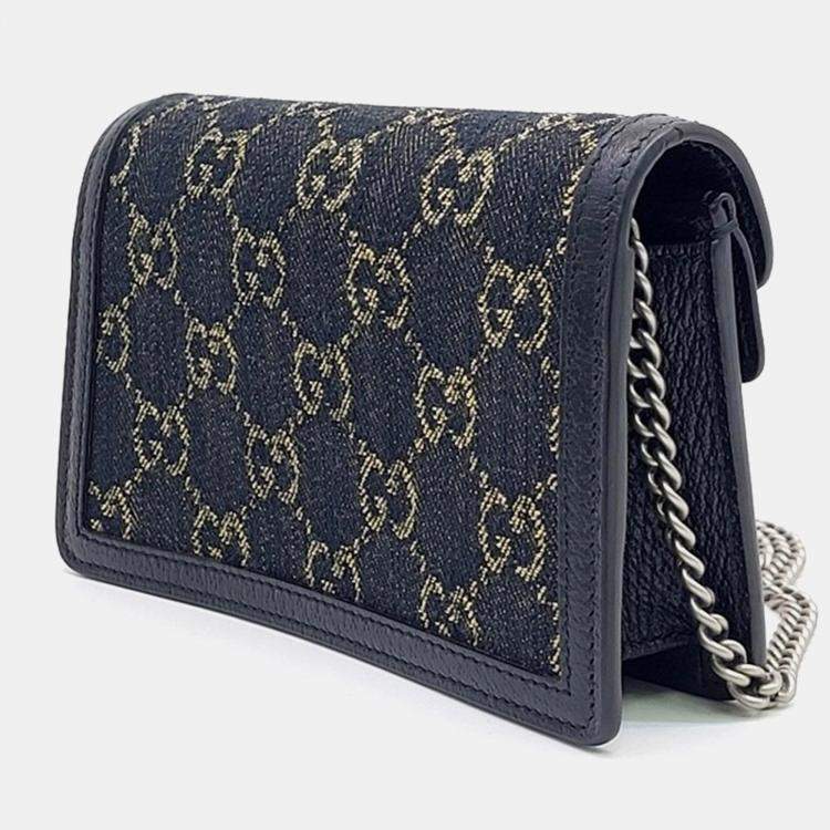 مملوكة مسبقًا Gucci Navy Blue Fabric and Leather Dionysus Mini Crossbody Bag