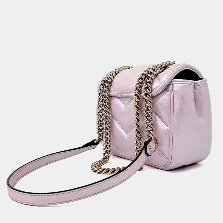 Pre Owned Gucci Pink Leather Marmont Matrasse Mini Bag