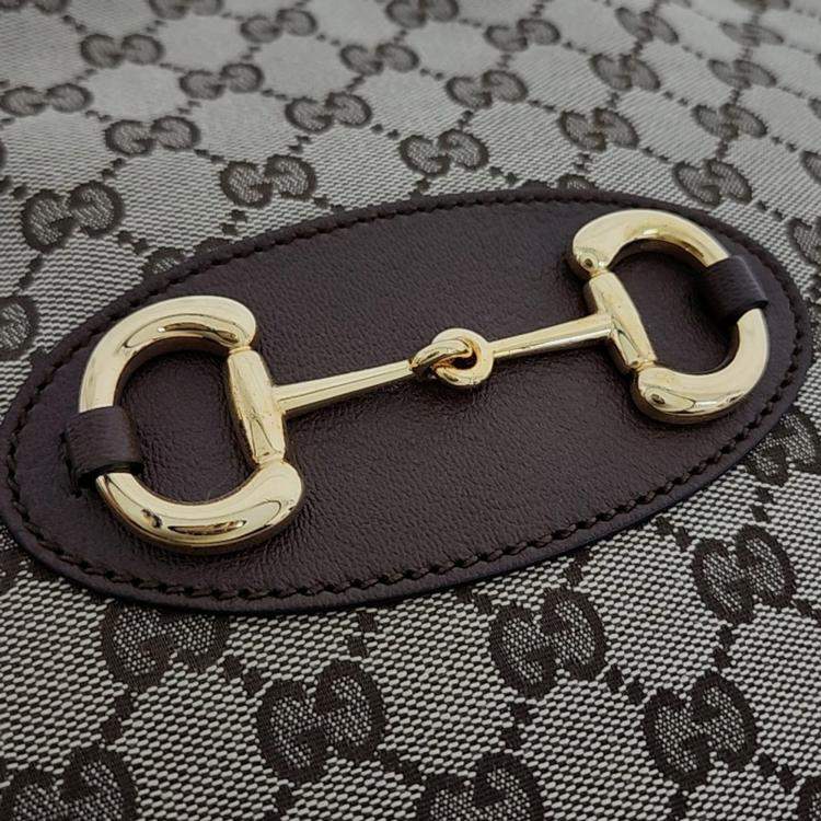 Pre Owned Gucci Beige/Brown Canvas 1955 Horsebit Medium Tote Bag