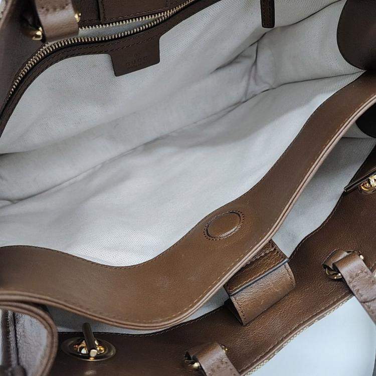 Pre Owned Gucci Beige/Brown Canvas 1955 Horsebit Medium Tote Bag