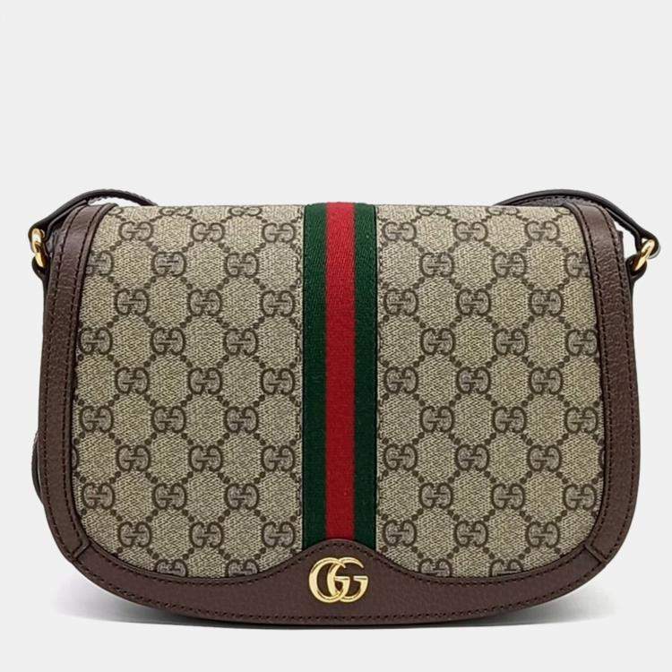 Pre Owned Gucci Beige/Brown Coated Canvas Ophidia GG Crossbody Bag