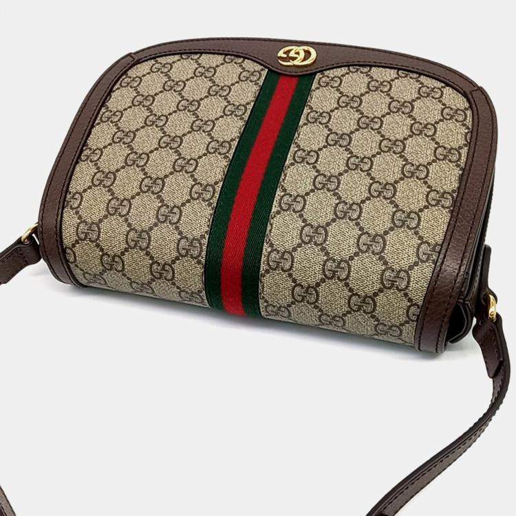 Pre Owned Gucci Beige/Brown Coated Canvas Ophidia GG Crossbody Bag
