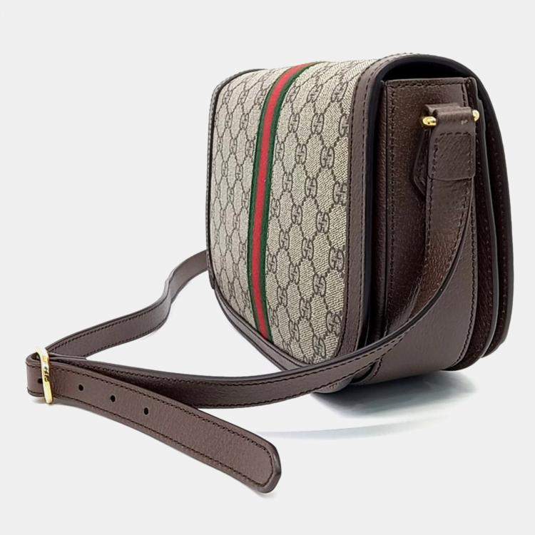 Pre Owned Gucci Beige/Brown Coated Canvas Ophidia GG Crossbody Bag