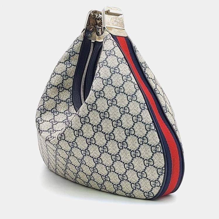 Pre Owned Gucci Beige/Navy Blue Canvas Attache Medium