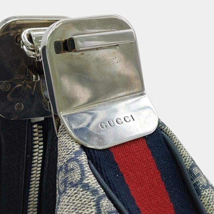 Pre Owned Gucci Beige/Navy Blue Canvas Attache Medium