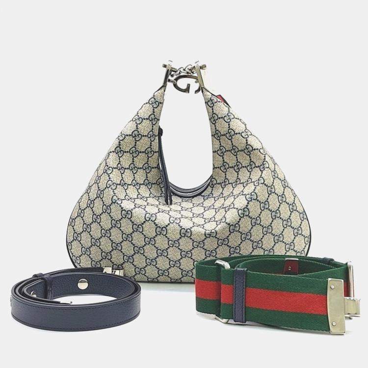 Pre Owned Gucci Beige/Navy Blue Canvas Attache Medium