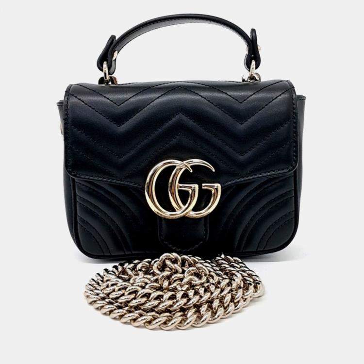 Pre Owned Gucci Black Leather Marmont Mini Top Handle Bag