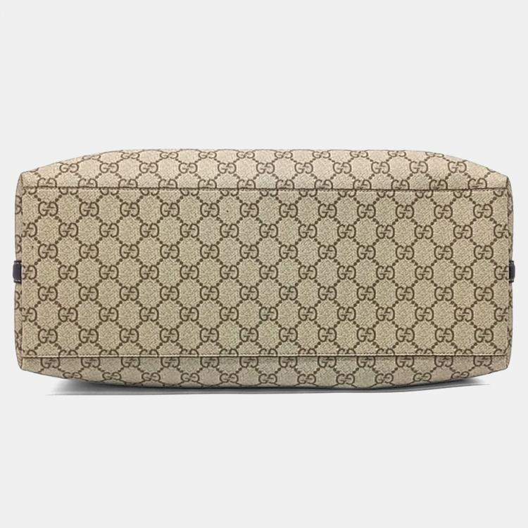 مملوكة مسبقًا Gucci Beige Brown Coated Canvas and Leather GG Emblem Medium Shoulder Bag