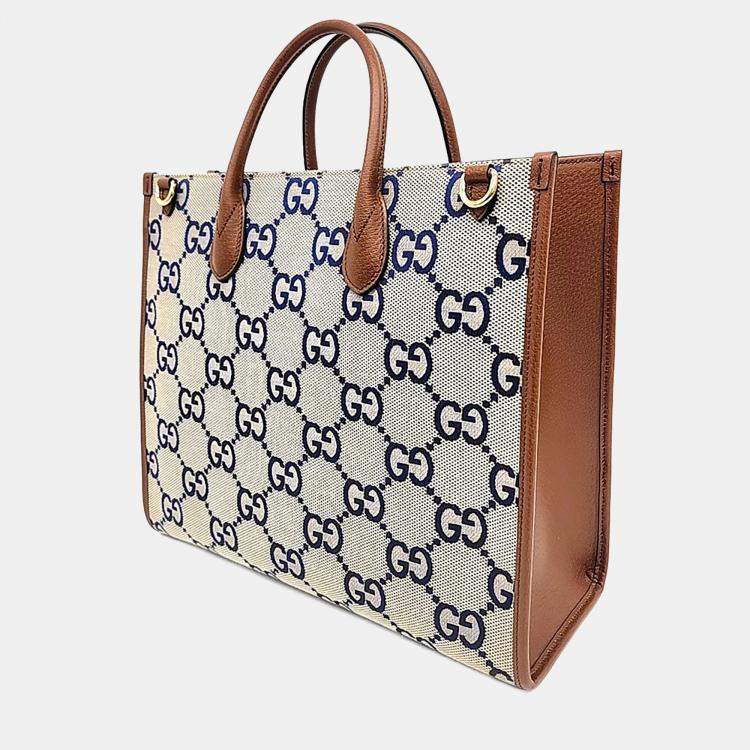 Pre Owned Gucci Beige Canvas and Leather Jumbo GG Tote and Shoulder Bag