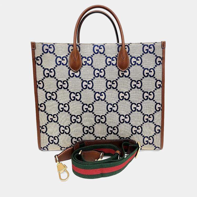Pre Owned Gucci Beige Canvas and Leather Jumbo GG Tote and Shoulder Bag