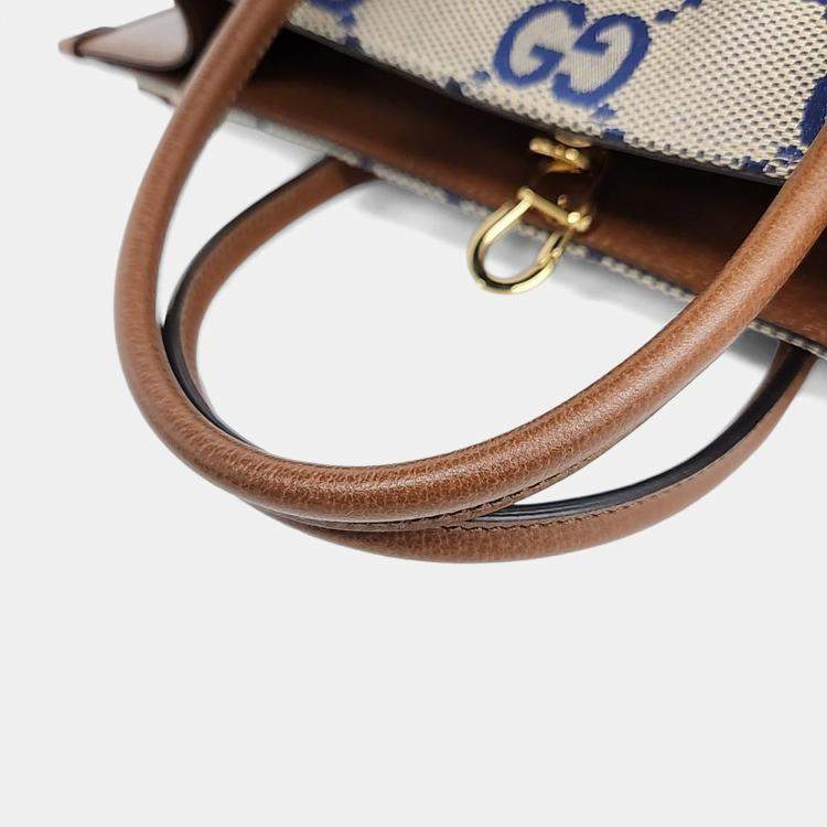 Pre Owned Gucci Beige Canvas and Leather Jumbo GG Tote and Shoulder Bag