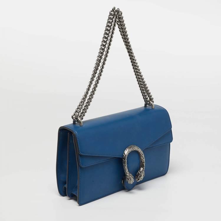 Pre Owned Gucci Dionysus Small Blue Leather Shoulder Bag