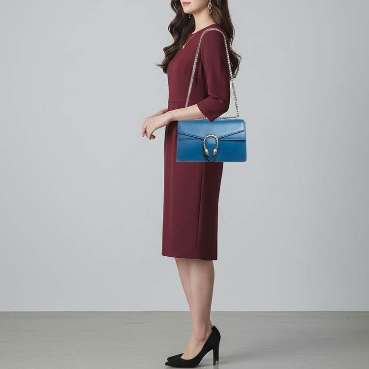 Pre Owned Gucci Dionysus Small Blue Leather Shoulder Bag