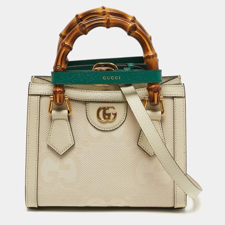 Pre Owned Gucci Diana Mini Off White Jumbo GG Canvas and Leather Tote