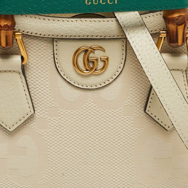 Pre Owned Gucci Diana Mini Off White Jumbo GG Canvas and Leather Tote
