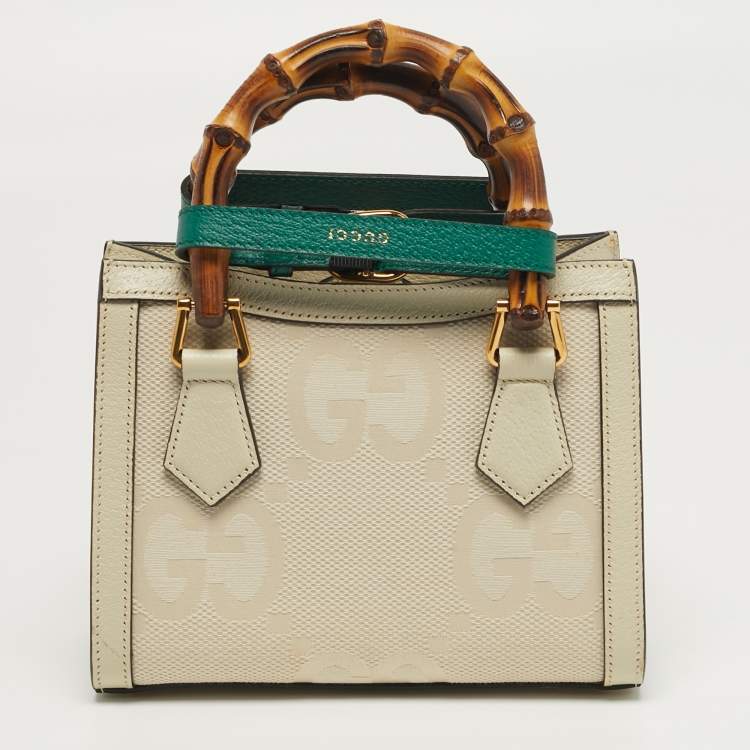 Pre Owned Gucci Diana Mini Off White Jumbo GG Canvas and Leather Tote