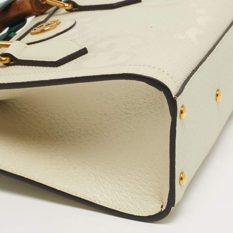 Pre Owned Gucci Diana Mini Off White Jumbo GG Canvas and Leather Tote