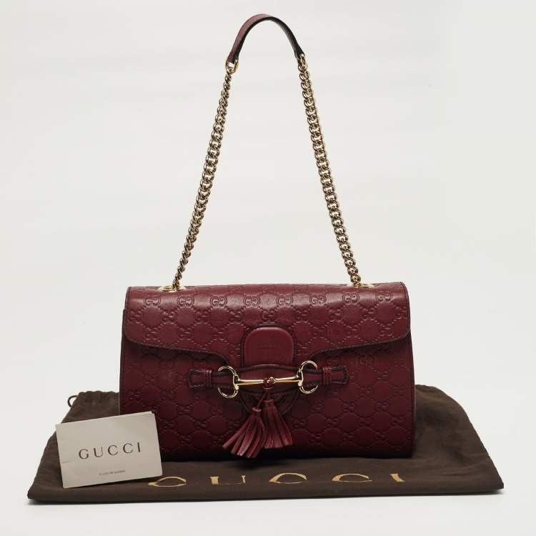 Pre Owned Gucci Emily Chain Medium Red Guccissima Leather Shoulder Bag