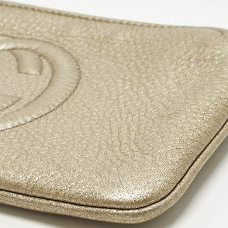 Pre Owned Gucci Soho Metallic Beige Leather Wristlet Clutch