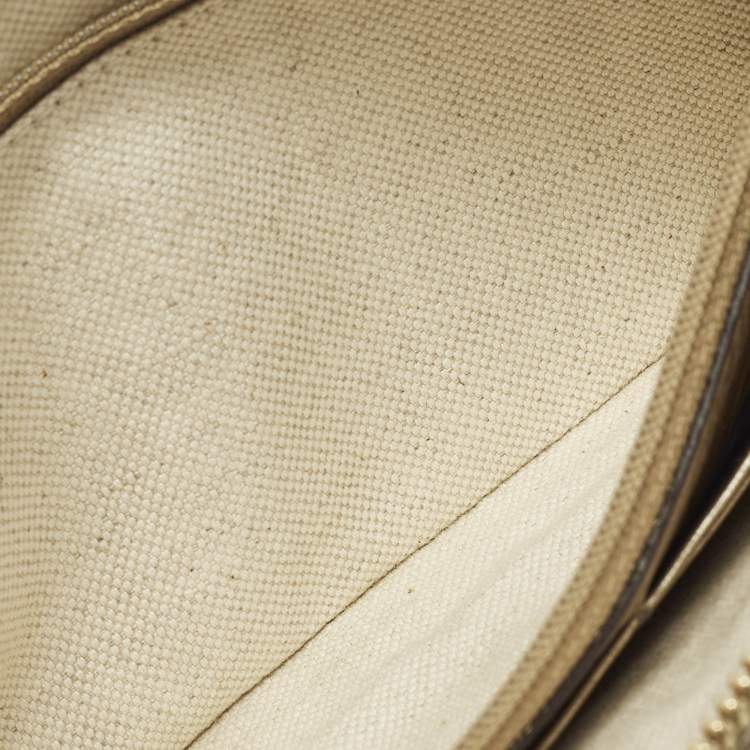 Pre Owned Gucci Soho Metallic Beige Leather Wristlet Clutch