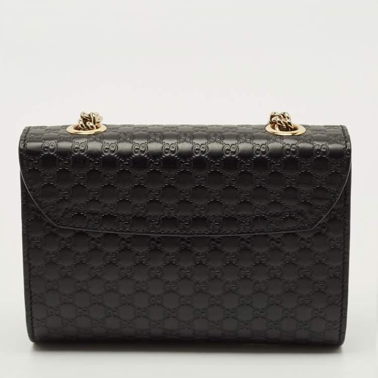 Pre Owned Gucci Emily Mini Black Microguccissima Leather Chain Crossbody Bag