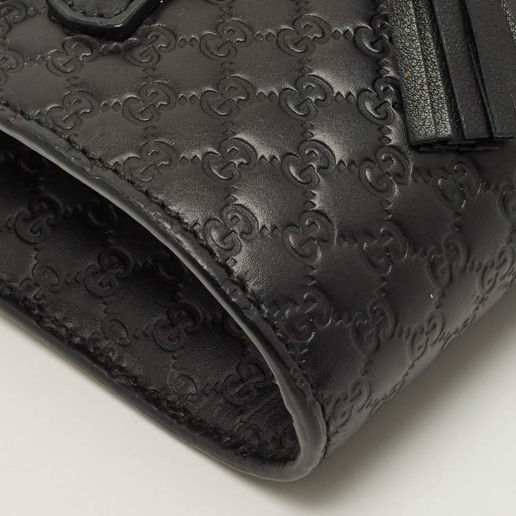 Pre Owned Gucci Emily Mini Black Microguccissima Leather Chain Crossbody Bag