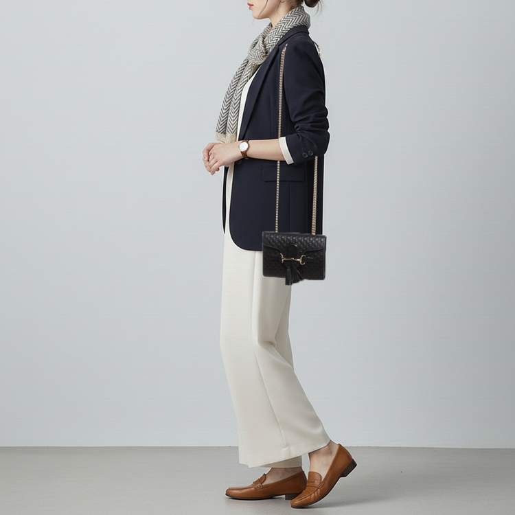 Pre Owned Gucci Emily Mini Black Microguccissima Leather Chain Crossbody Bag